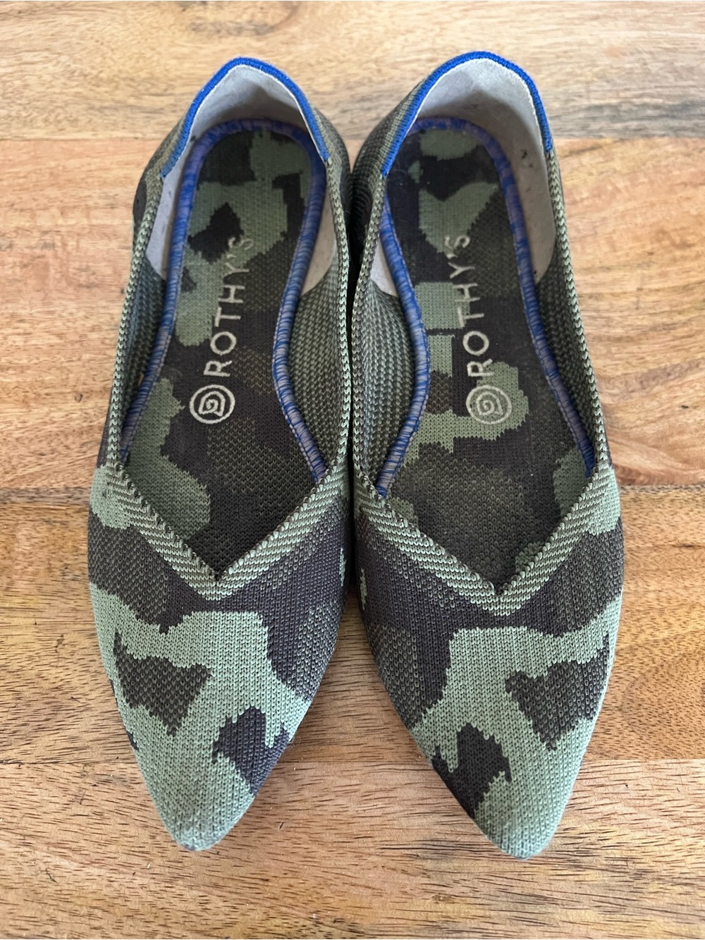 Rothy's THE POINT Green  Olive Camo Print Pointed Flat Shoes Women Size 8.5